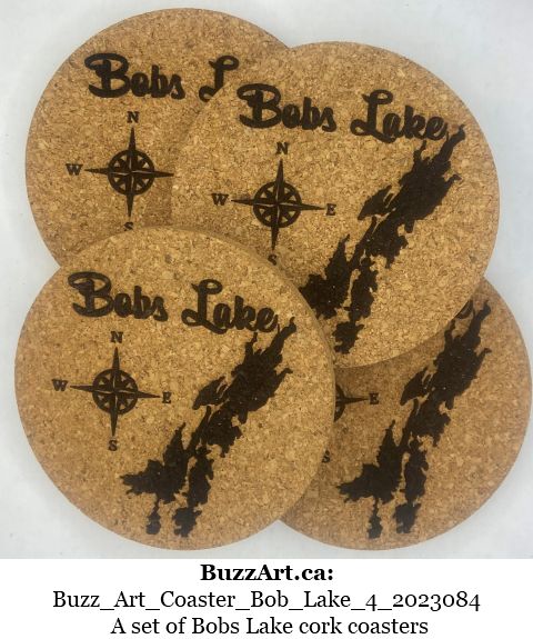 A set of Bobs Lake cork coasters